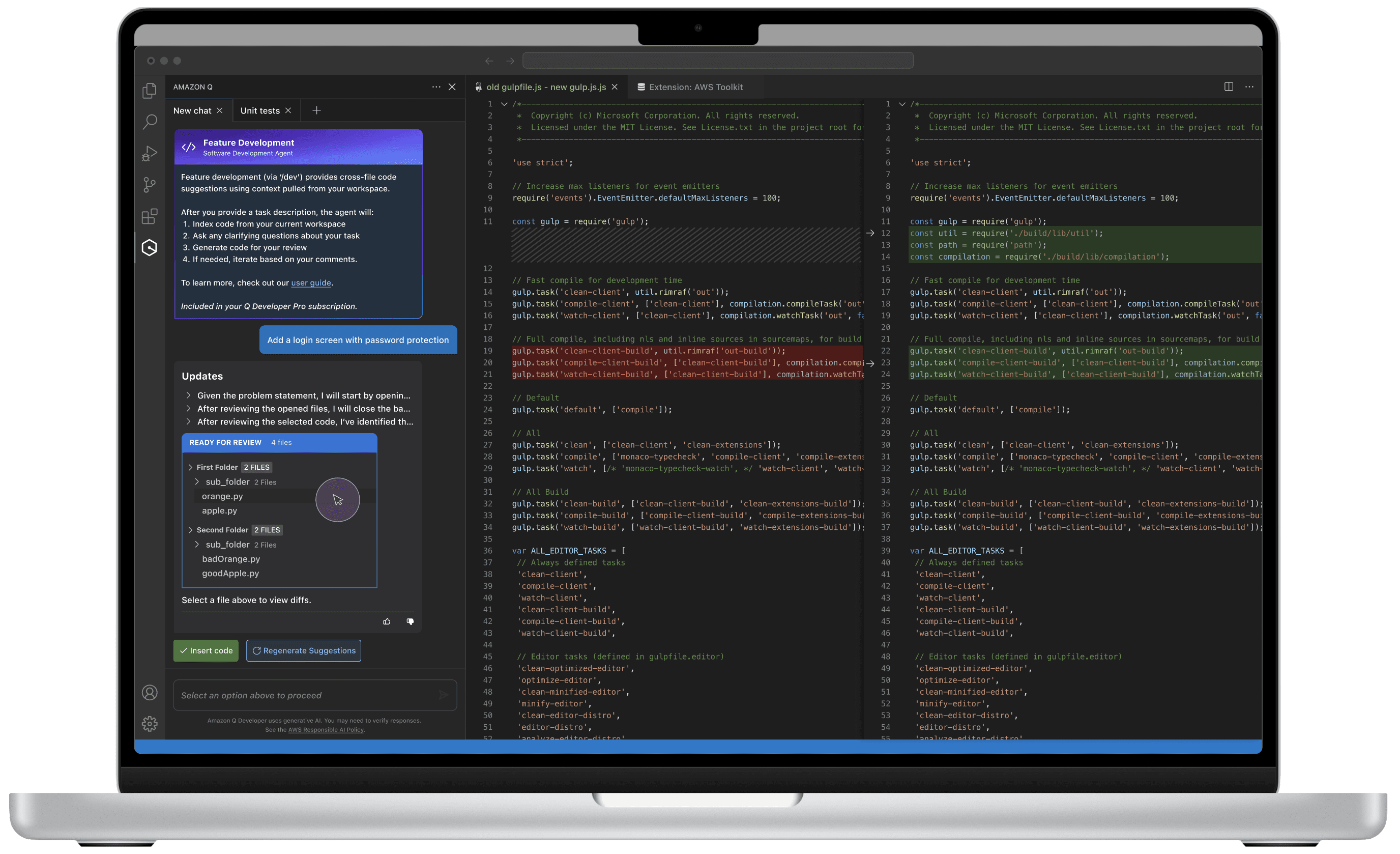 Diff view for reviewing code changes